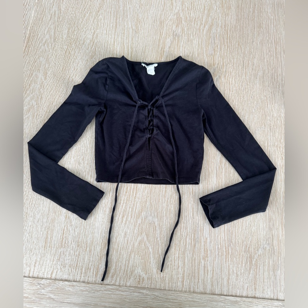 Forever 21 Black Lace-Up Long-Sleeve Crop Top - Women